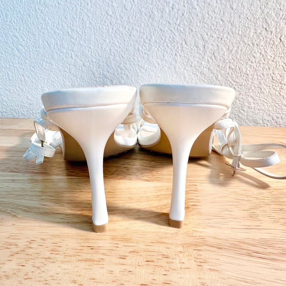 Women's 8 (US) White Vegan Leather Square Toe Ankle Wrap Strappy Stiletto Heels - Picture 7 of 7